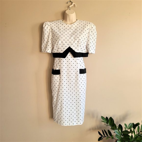 J. R Petite by Joseph Ribkoff 80s Polka Dot Dress - Picture 2 of 15
